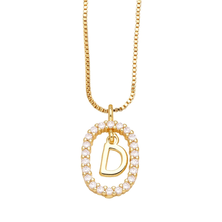 Jewelry Modern Style Simple Style letter 201 Stainless Steel Copper Zircon 18K Gold Plated Inlay Pendant Necklace