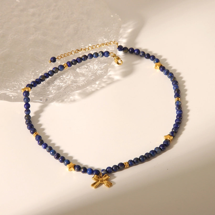 Simple Style Classic Style Bow Knot 304 Stainless Steel natural stone 18K Gold Plated Pendant Necklace In Bulk