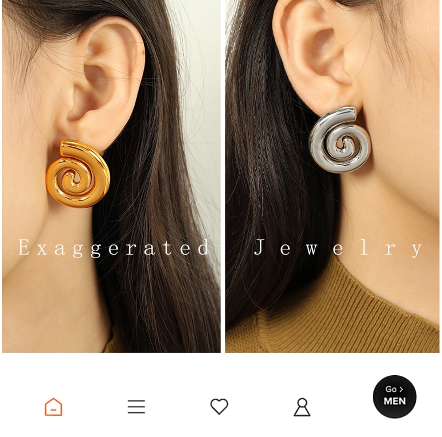 1 Pair Casual Retro Classic Style Swirl Pattern Polishing Plating 304 Stainless Steel 18K Gold Plated Ear Studs