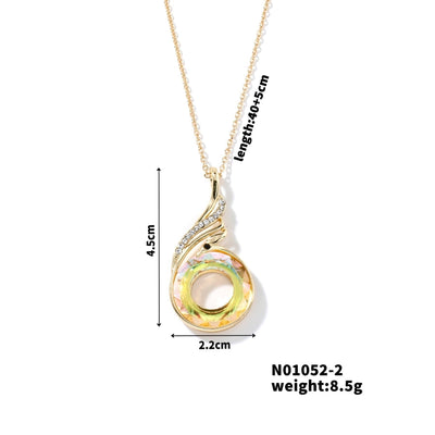 304 Stainless Steel Copper K Gold Plated Inlay Phoenix Round Crystal Zircon Pendant Necklace
