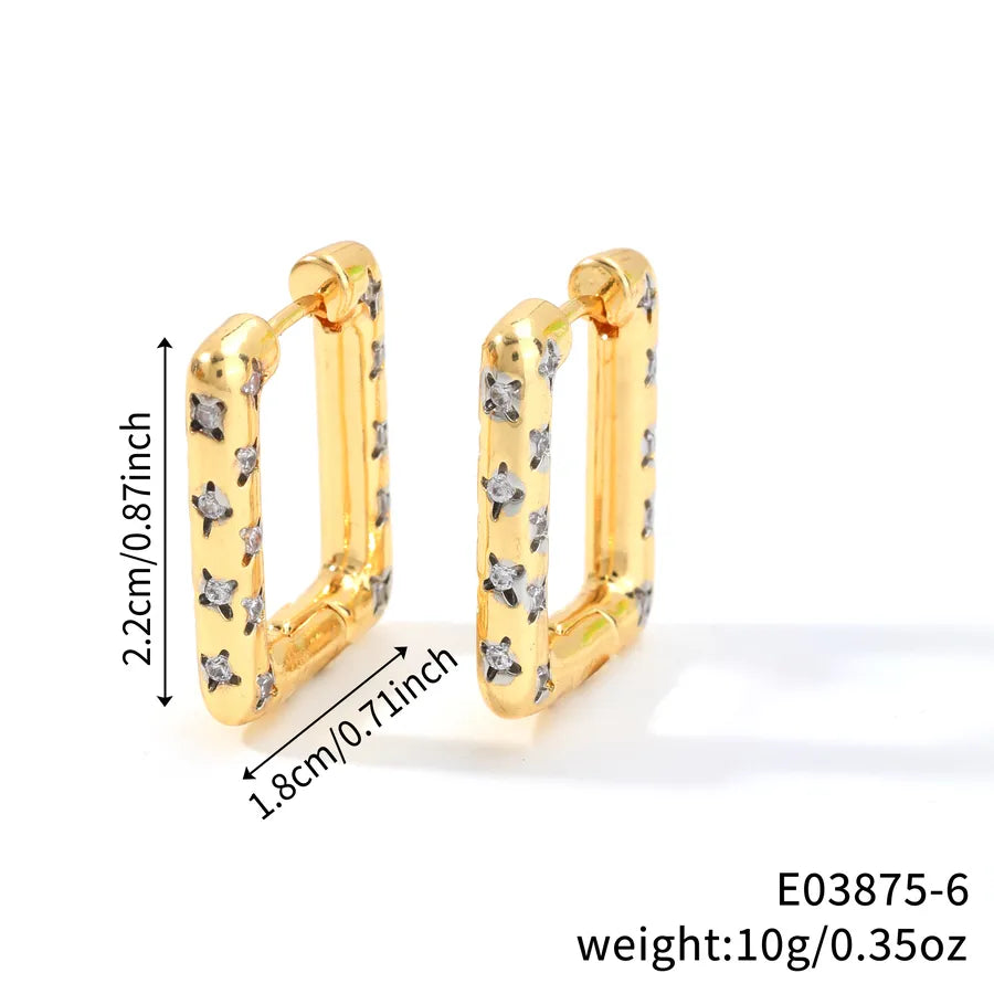 1 Pair Simple Style Shiny Solid Color Inlay Copper Zircon Rhodium Plated Earrings