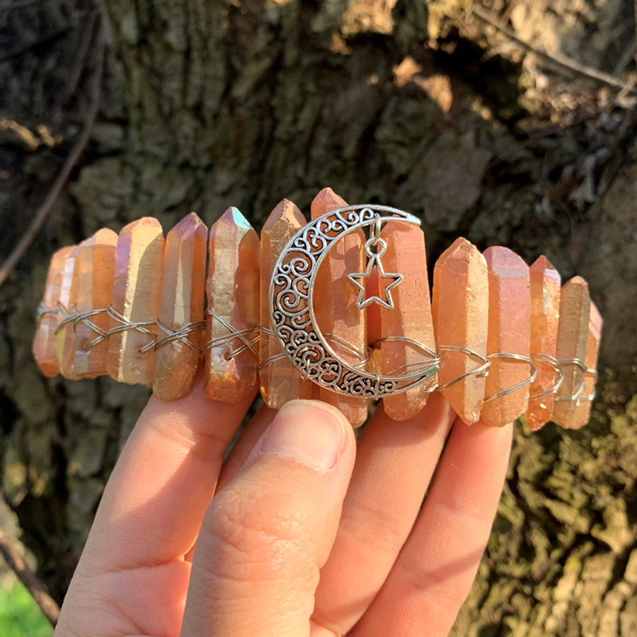 retro star moon crown alloy natural crystal crown