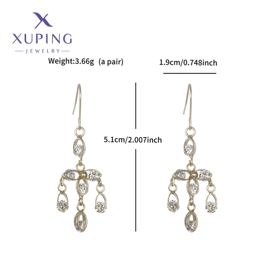 1 Pair Lady Sweet Geometric Tassel Plating Copper Artificial Gemstones 18K Gold Plated Drop Earrings