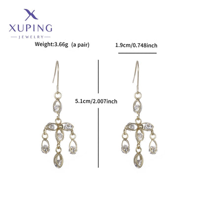 1 Pair Lady Sweet Geometric Tassel Plating Copper Artificial Gemstones 18K Gold Plated Drop Earrings