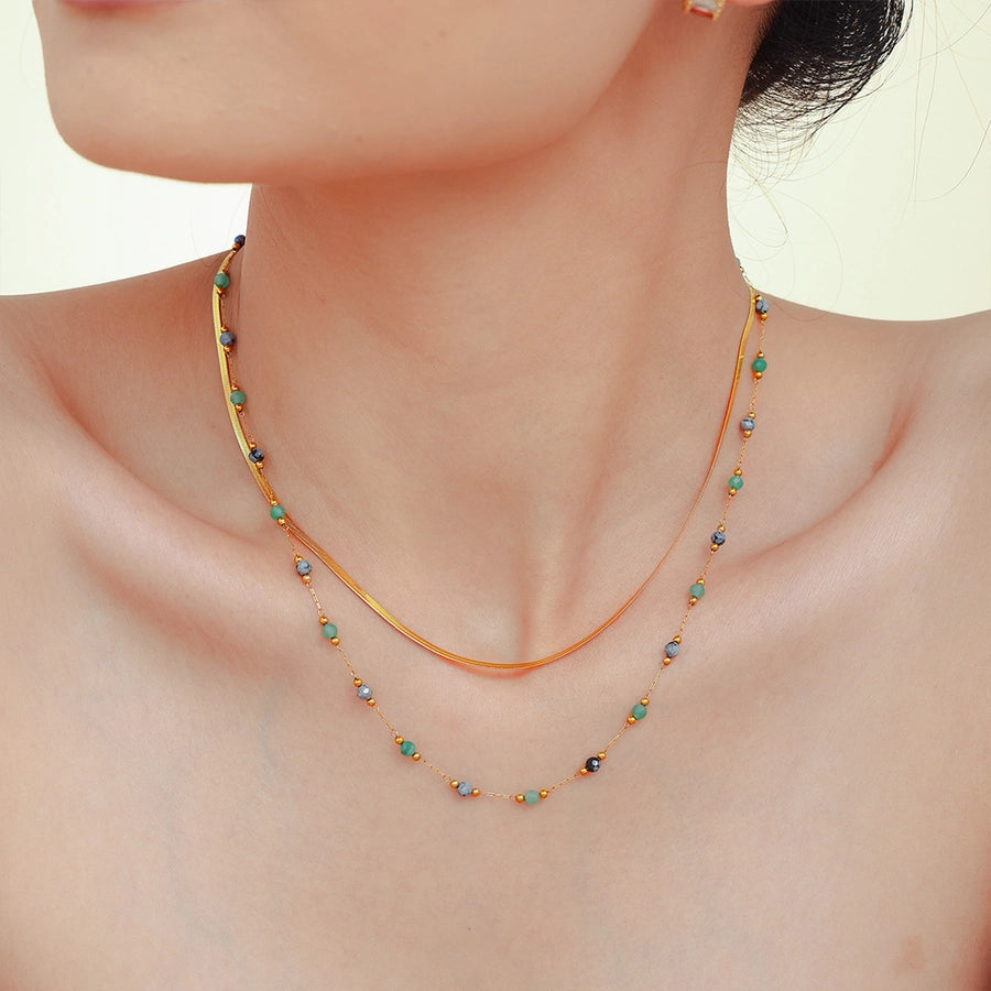 Luxurious Vacation chain natural stone 18K Gold Plated Necklace In Bulk