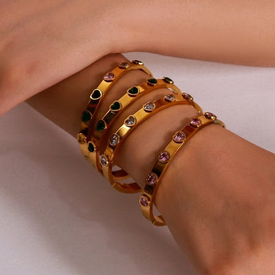 IG Style Shiny Heart Shape 304 Stainless Steel 18K Gold Plated Zircon Bangle In Bulk