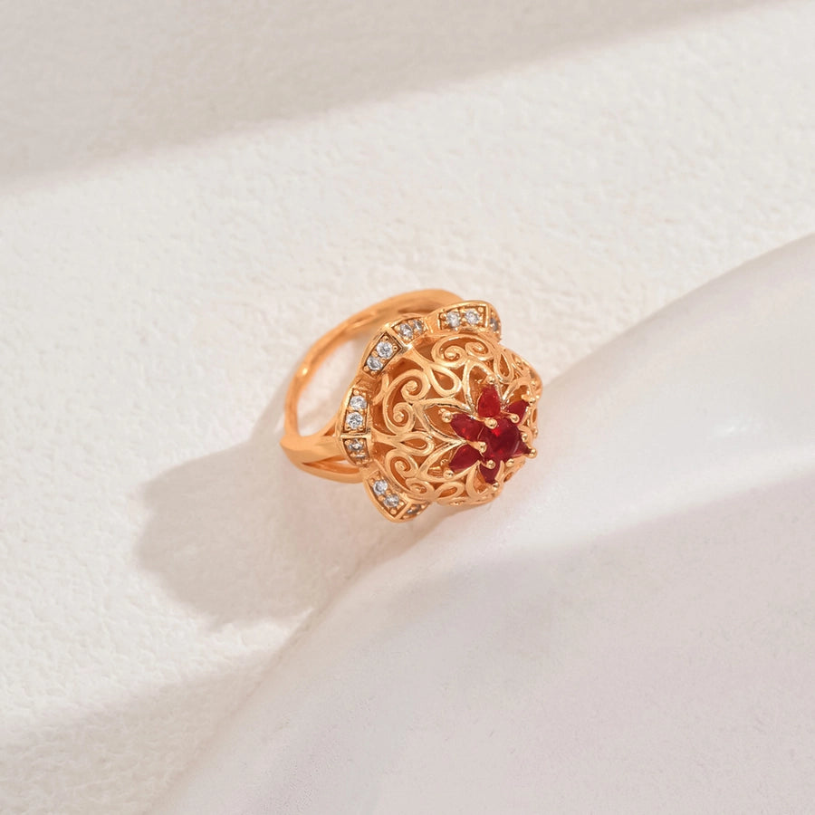 Copper Inlay Geometric Zircon Open Rings