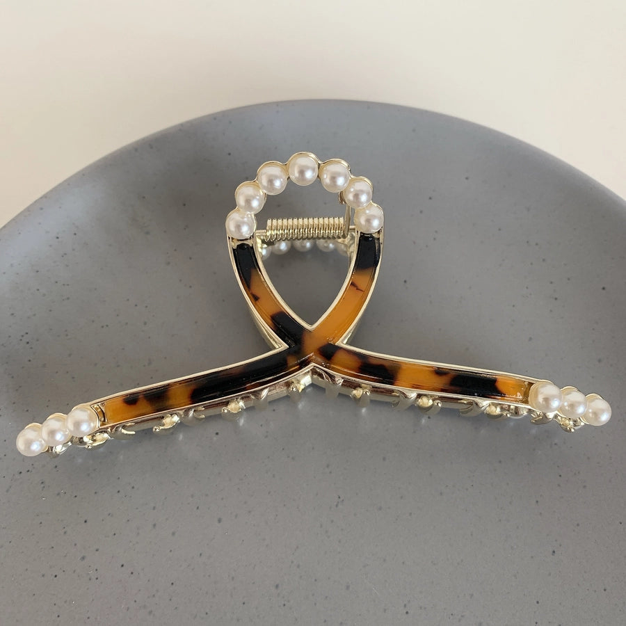 elegant geometric metal inlay artificial pearls hair claws