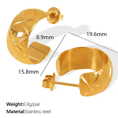 1 Pair IG Style Elegant Commute C Shape Argyle Polishing Plating 304 Stainless Steel 18K Gold Plated Ear Studs