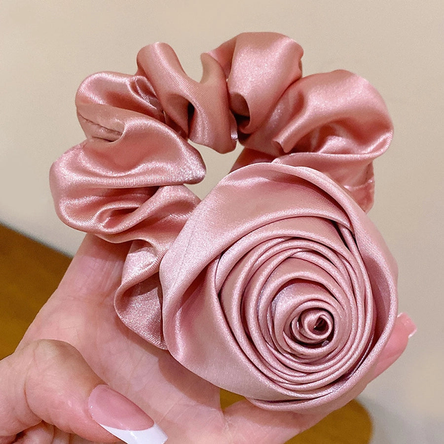 elegant lady solid color flower cloth hair tie