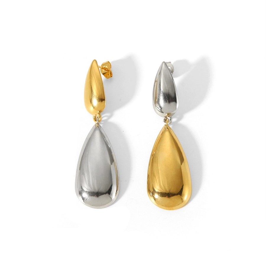 1 Pair Elegant Water Droplets Mixed Metal Plating 304 Stainless Steel 18K Gold Plated Drop Earrings