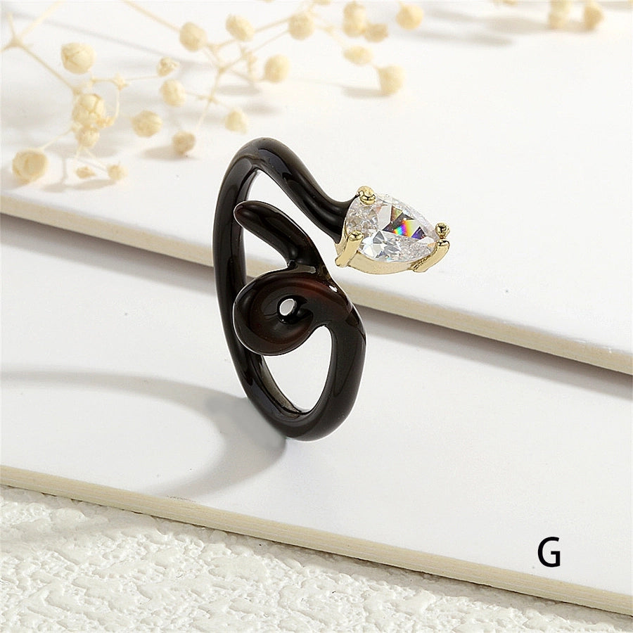 Copper Enamel Inlay Snake Zircon Open Rings
