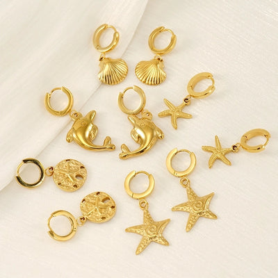 1 Pair Marine Style Modern Style Classic Style Starfish Crab Shell Plating 304 Stainless Steel 18K Gold Plated Drop Earrings