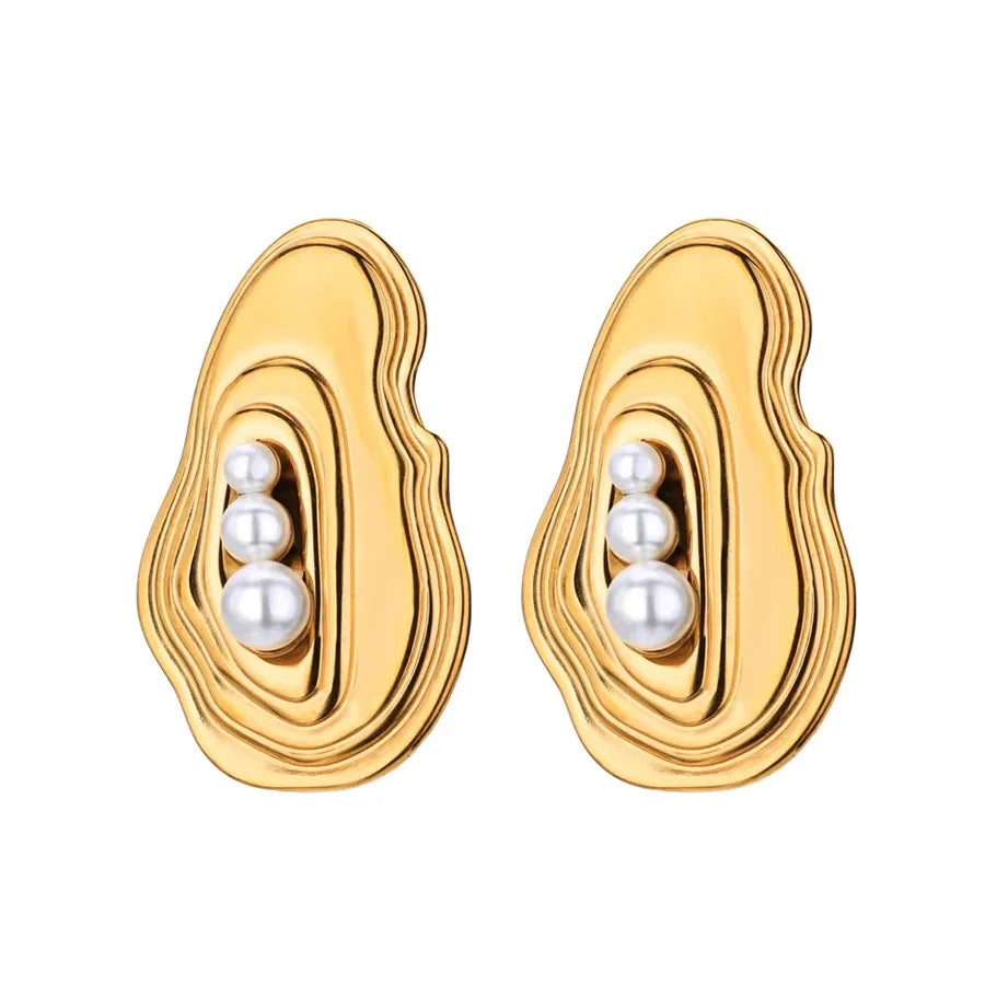 1 Pair IG Style Simple Style Geometric Copper Imitation Pearl 18K Gold Plated Ear Studs