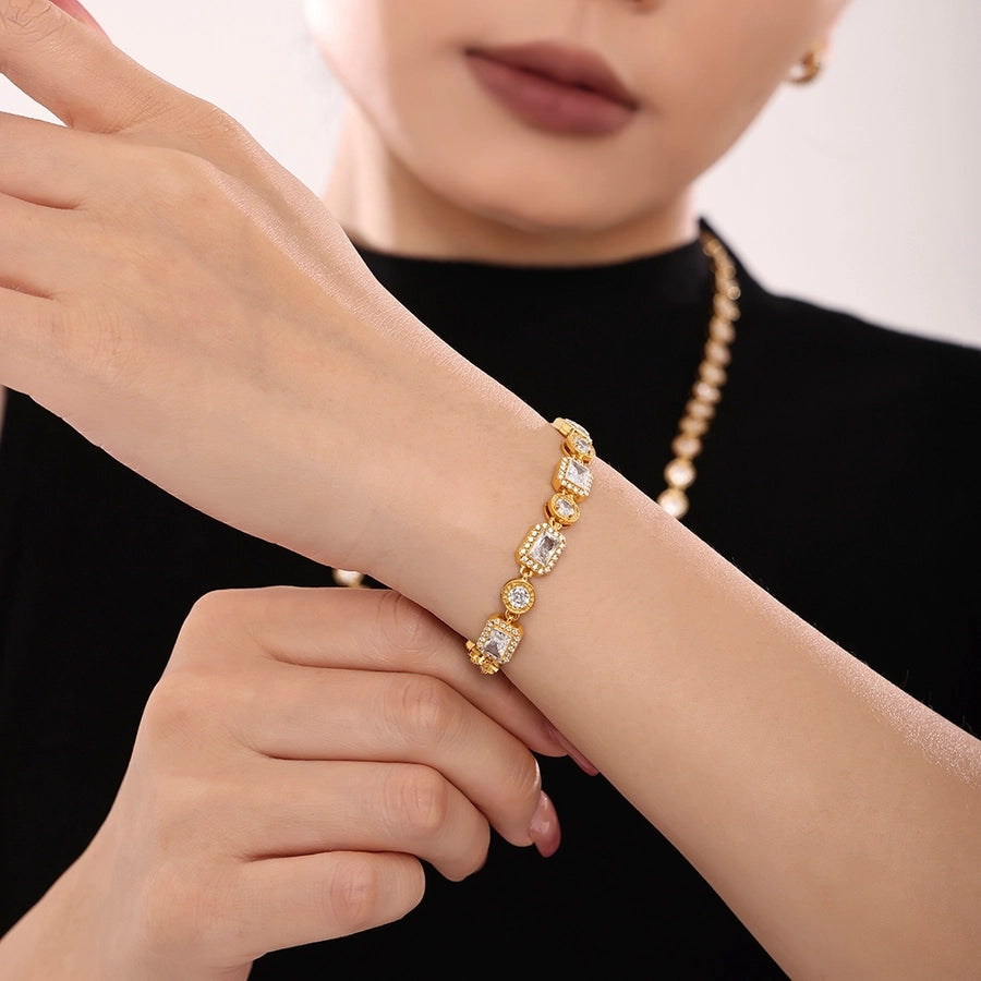 Elegant Luxurious Geometric 304 Stainless Steel 18K Gold Plated Zircon  Bracelets In Bulk