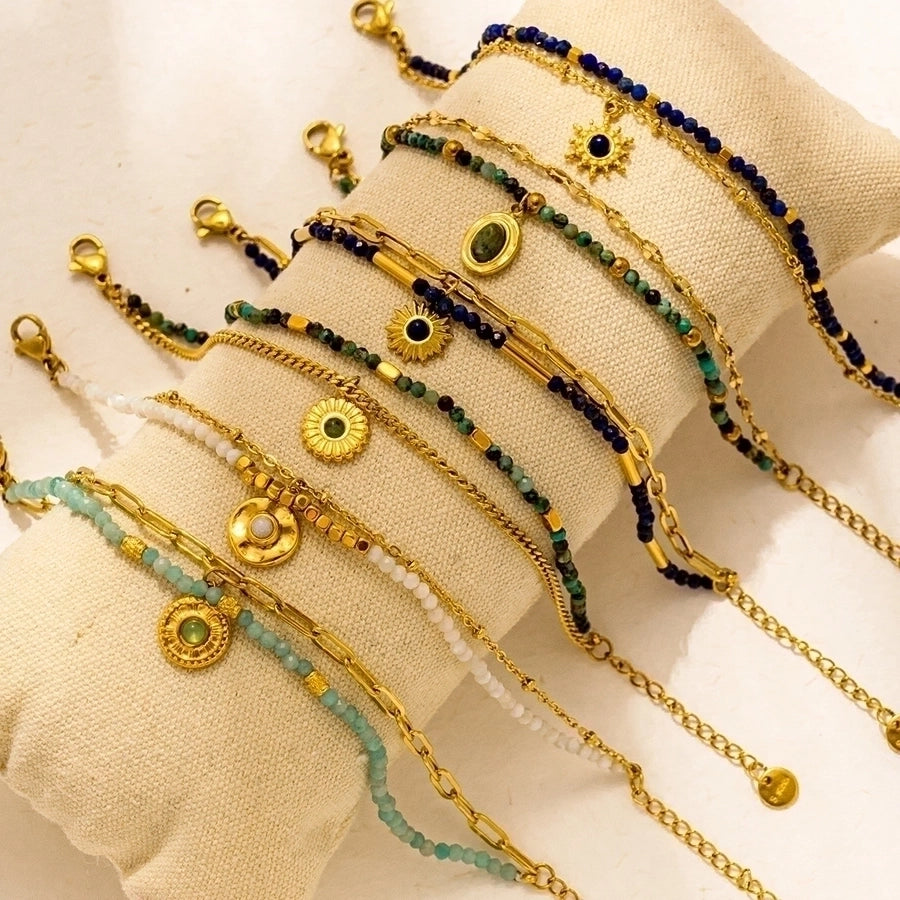 Bohemian Simple Style Commute Geometric 304 Stainless Steel 18K Gold Plated Natural Stone Zircon Bracelets In Bulk