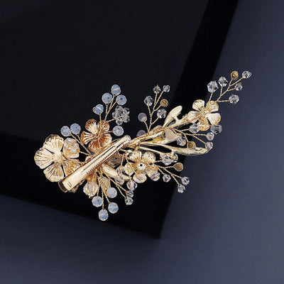 frosted crystal pearl edge clip vintage court wind golden flower hair clip bride hairpin