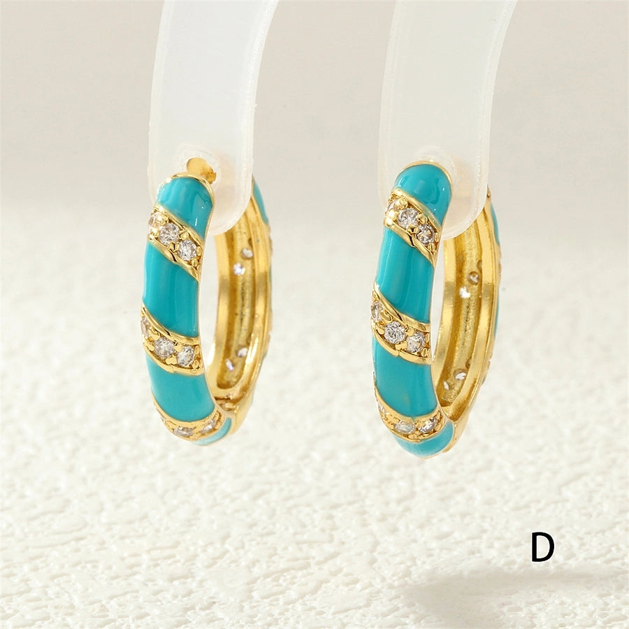1 Pair IG Style Simple Style Commute Circle Enamel Inlay Copper Zircon 18K Gold Plated Earrings