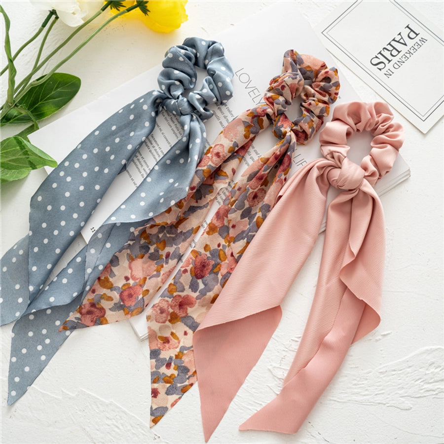 vacation polka dots solid color flower cloth floral hair tie