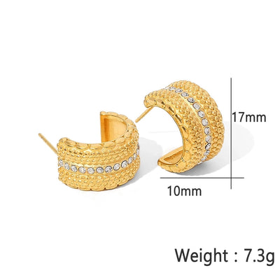 1 Pair Elegant Simple Style Commute Geometric Inlay 304 Stainless Steel Zircon Gold Plated Ear Studs