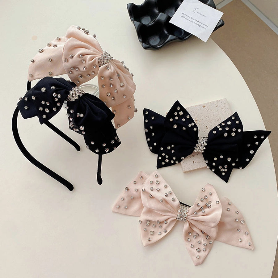 women's elegant fashion bow knot cloth headwear artificial rhinestones hair clip