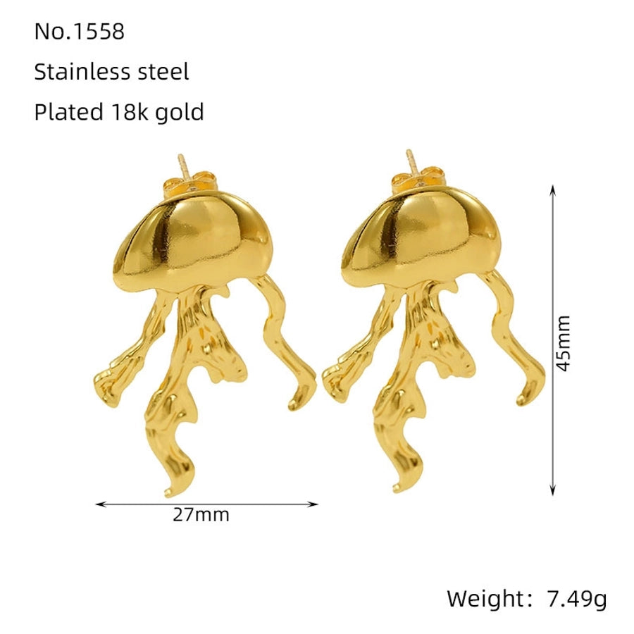 1 Pair Marine Style Animal Jellyfish Polishing Titanium Steel Ear Studs