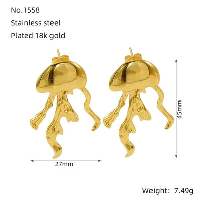 1 Pair Marine Style Animal Jellyfish Polishing Titanium Steel Ear Studs