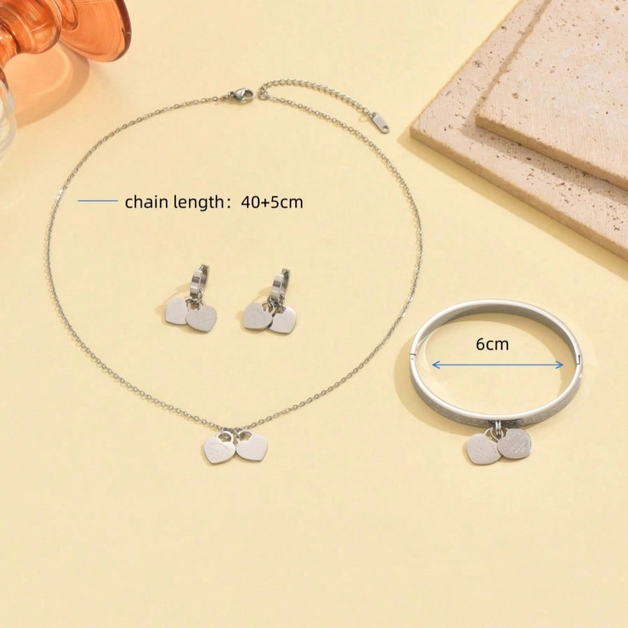 Jewelry Elegant Lady Geometric 304 Stainless Steel Earrings Necklace Jewelry Set