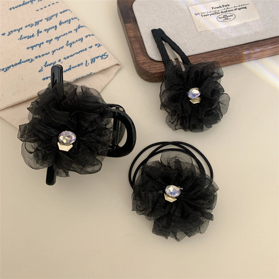 Women's Simple Style Classic Style Flower Gauze Inlay Rhinestones Hair Clip
