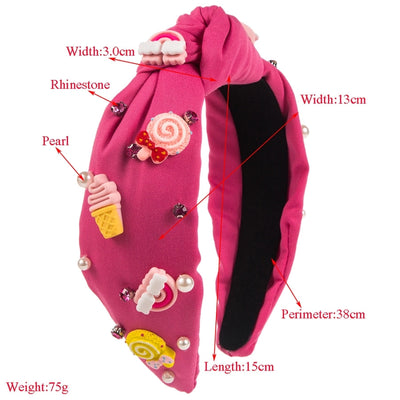 women's sweet simple style ice cream flannel inlay artificial pearls hair band