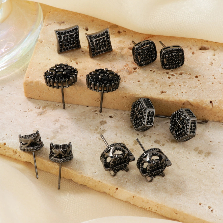 1 Piece Hip-Hop Retro Streetwear Geometric Inlay Copper Zircon Rhodium Plated Ear Studs