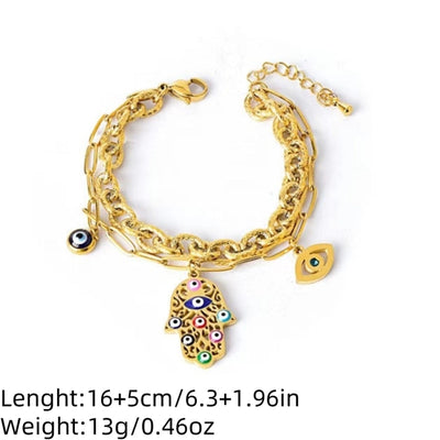 Titanium Steel Palm Eye Drop Oil 18K Gold Plated Bohemian Style Personality Fashion Vintage Necklace Bracelet Earring Set