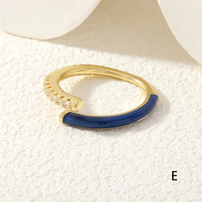 Jewelry Classic Style Geometric Lines Copper Zircon Enamel Rings