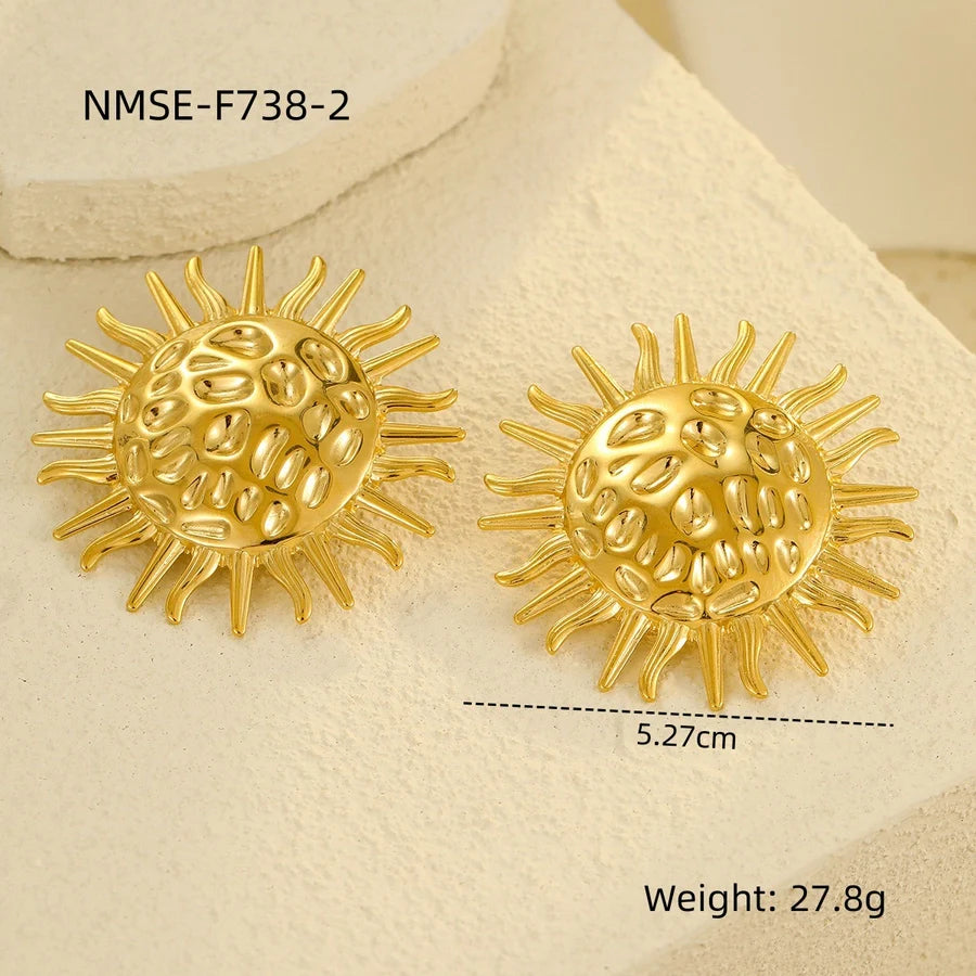 1 Pair Retro Sun 304 Stainless Steel 18K Gold Plated Ear Studs