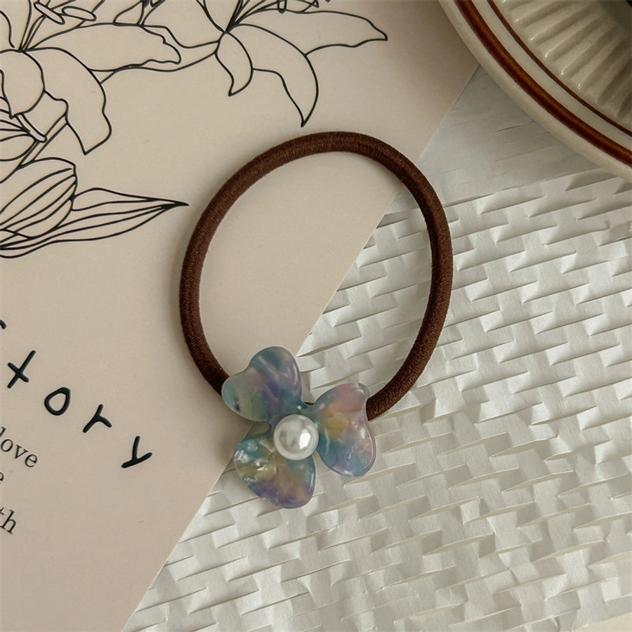 Women's Sweet Flower Acetic acid sheets Pearl Hair Tie