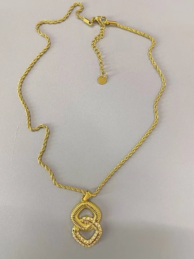 Jewelry Simple Style Commute 8 Words 304 Stainless Steel Zircon 18K Gold Plated Inlay Pendant Necklace