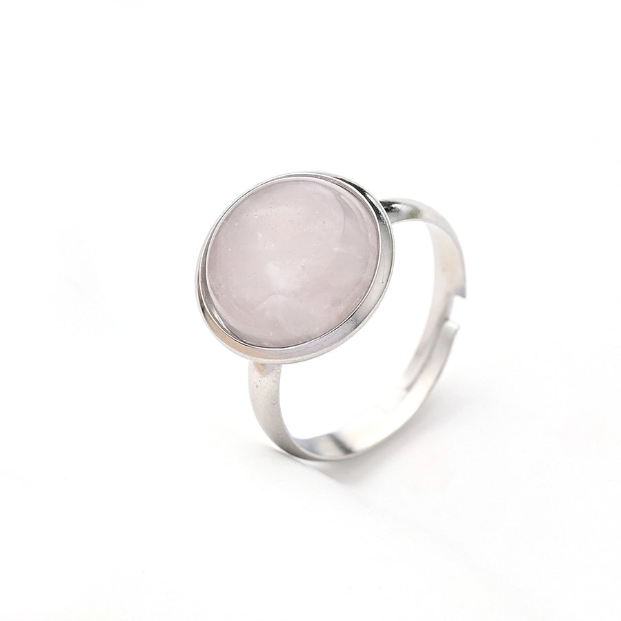 Jewelry Casual Simple Style Round Spot Solid Color 304 Stainless Steel Natural Stone Opal Polishing Inlay Adjustable Ring