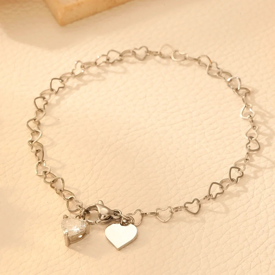 Elegant Heart Shape Titanium Steel 18K Gold Plated Rhinestones cable chain Bracelets In Bulk