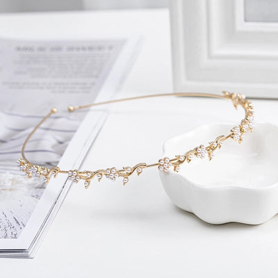 women's simple style waves flower bow knot metal inlay pearl zircon hair band