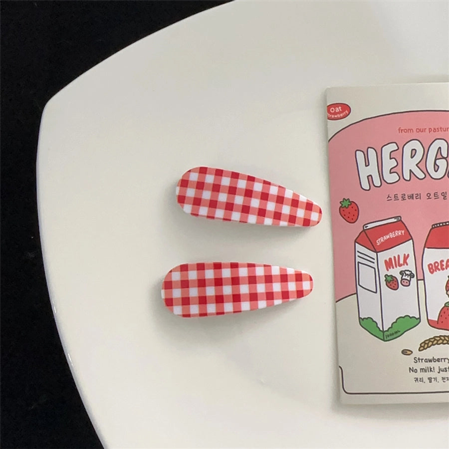 Women's Sweet Plaid Polka Dots Plastic Hair Clip