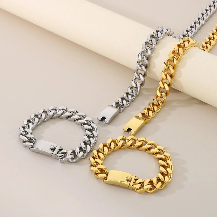 Fashion Minimalist Atmospheric Stainless Steel Cuban Link Chain Bracelet Necklace