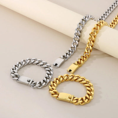 Fashion Minimalist Atmospheric Stainless Steel Cuban Link Chain Bracelet Necklace