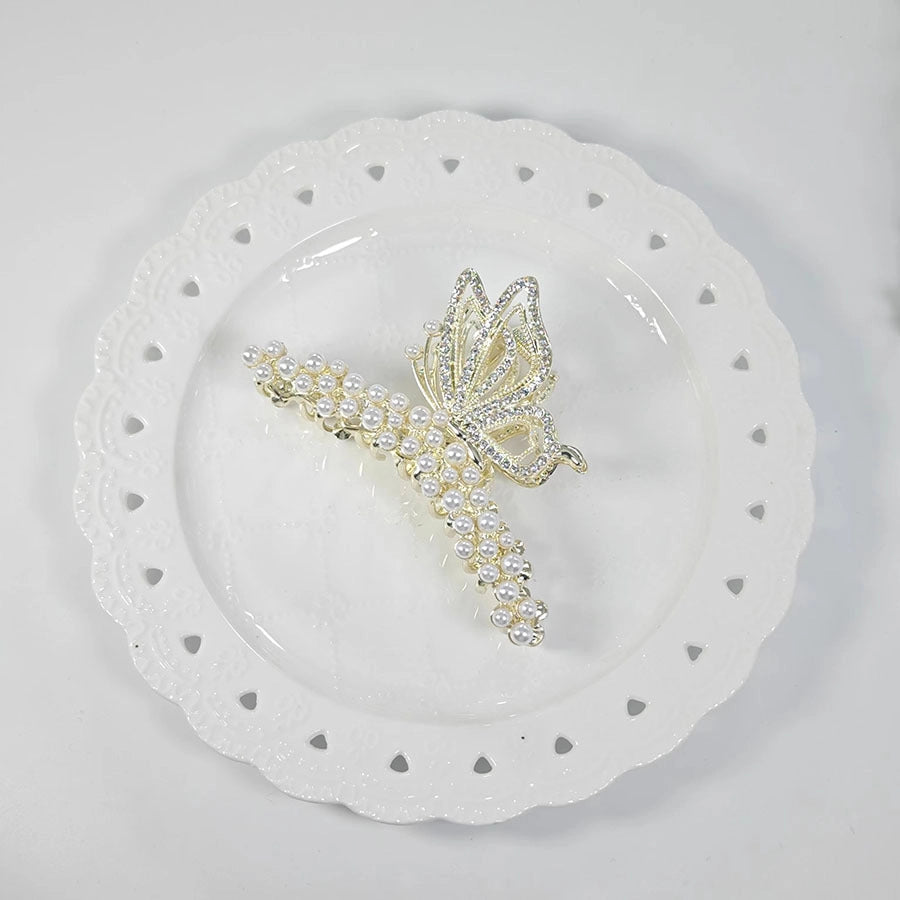 Women's Simple Style Classic Style Butterfly Alloy Inlay Pearl Hair Claws