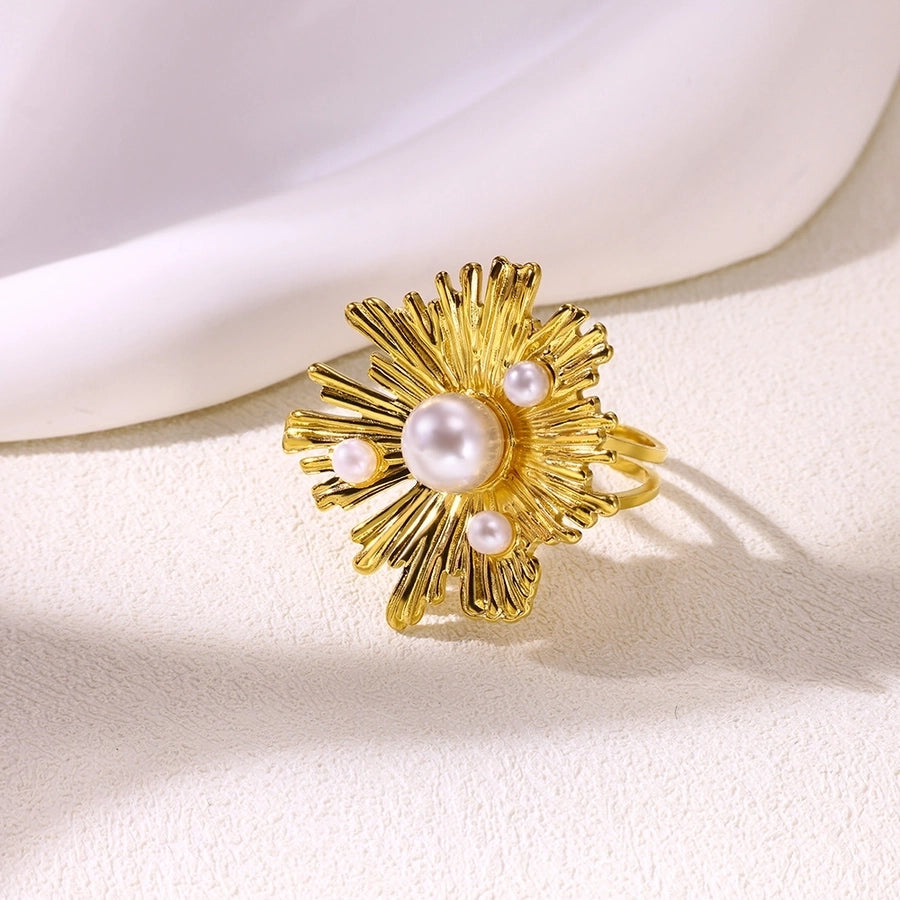 French Style Retro Minority Pearl Ear Stud and Ring Suit Light Luxury High-Grade Autumn Design Flower Rings Ear Studs