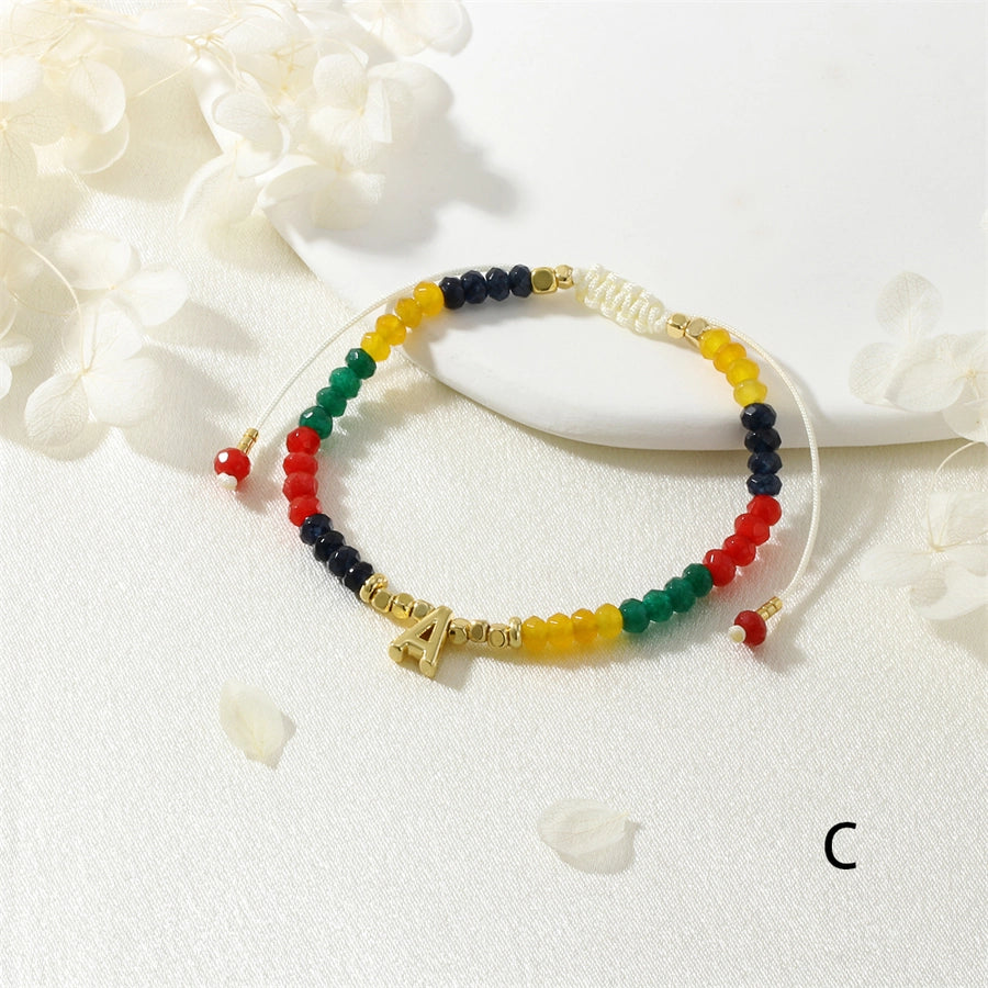 Copper 18K Gold Plated Beaded Enamel Letter Devil's Eye Bracelets