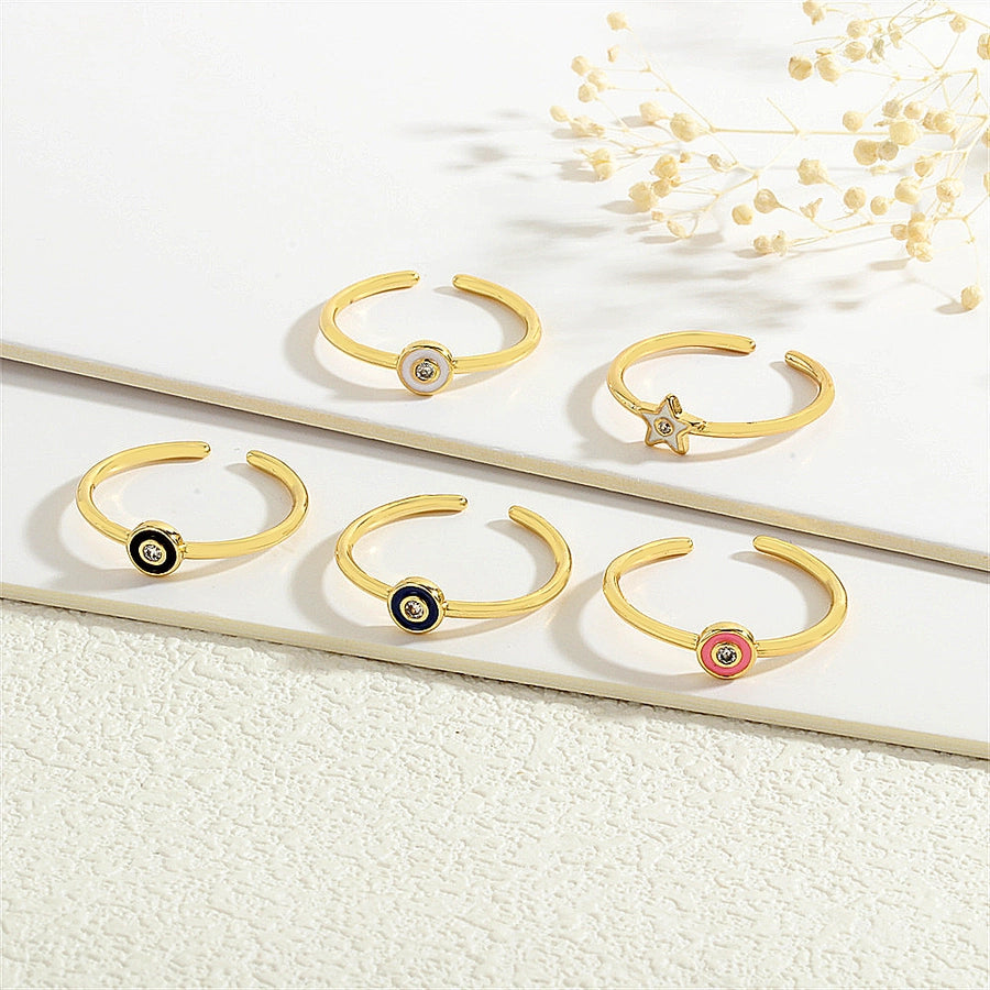 Copper Inlay Geometric Round Zircon Open Rings