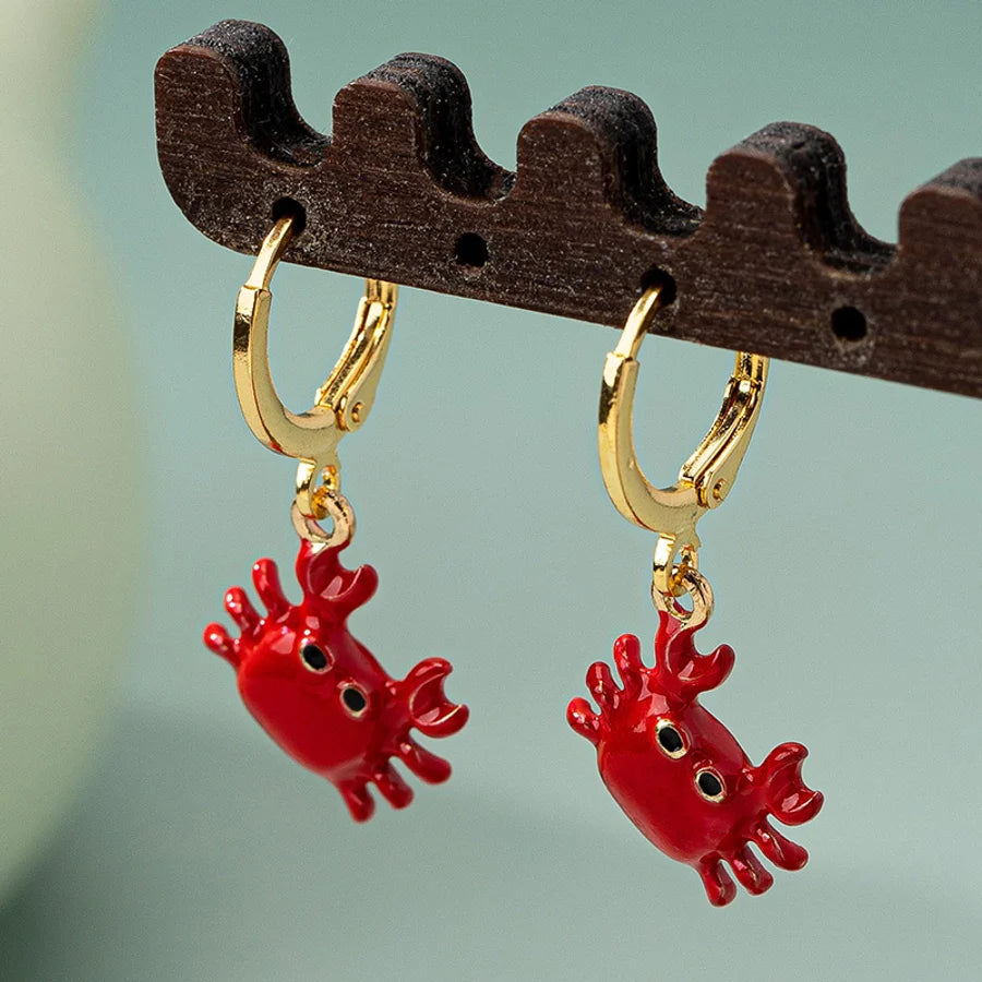 1 Pair Cute Streetwear Crab Enamel Copper Drop Earrings