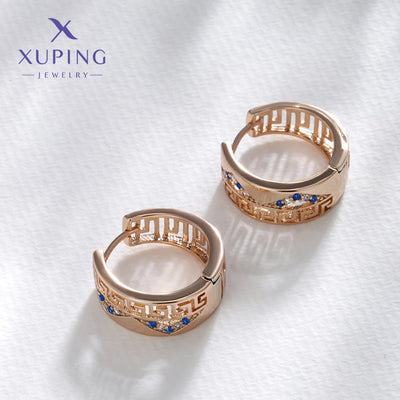 1 Pair XUPING Simple Style Circle Plating Inlay Copper Artificial Gemstones 18K Gold Plated Earrings