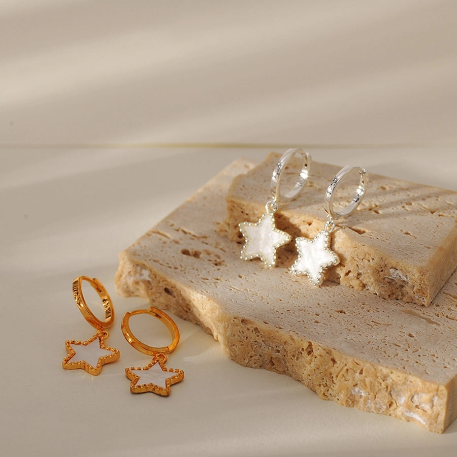 1 Pair Elegant Simple Style Classic Style Star Inlay 304 Stainless Steel Shell Drop Earrings