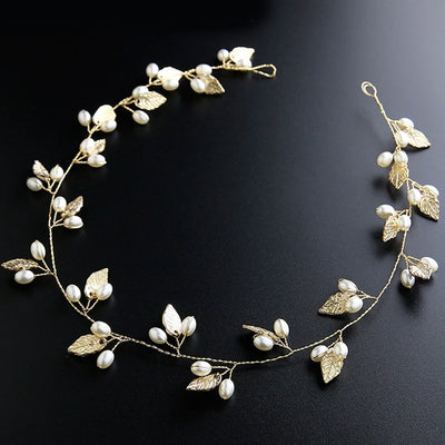 baroque alloy leaf handmade pearl chain bride  hairband